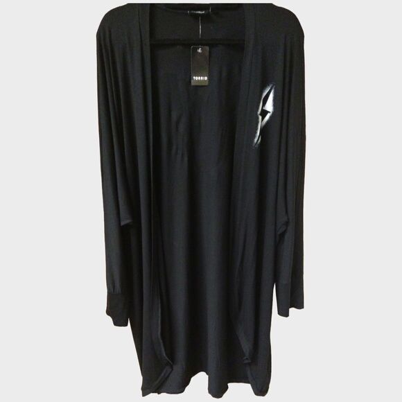 TORRID Plus Size Lovesick Black Super Soft Cocoon Lightening Bolt,Heart Kimono - Picture 2 of 16